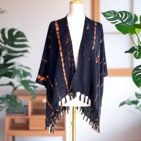 0131 / Black Brown Tie Dye Outer With Fringes - Picture 8 of 10